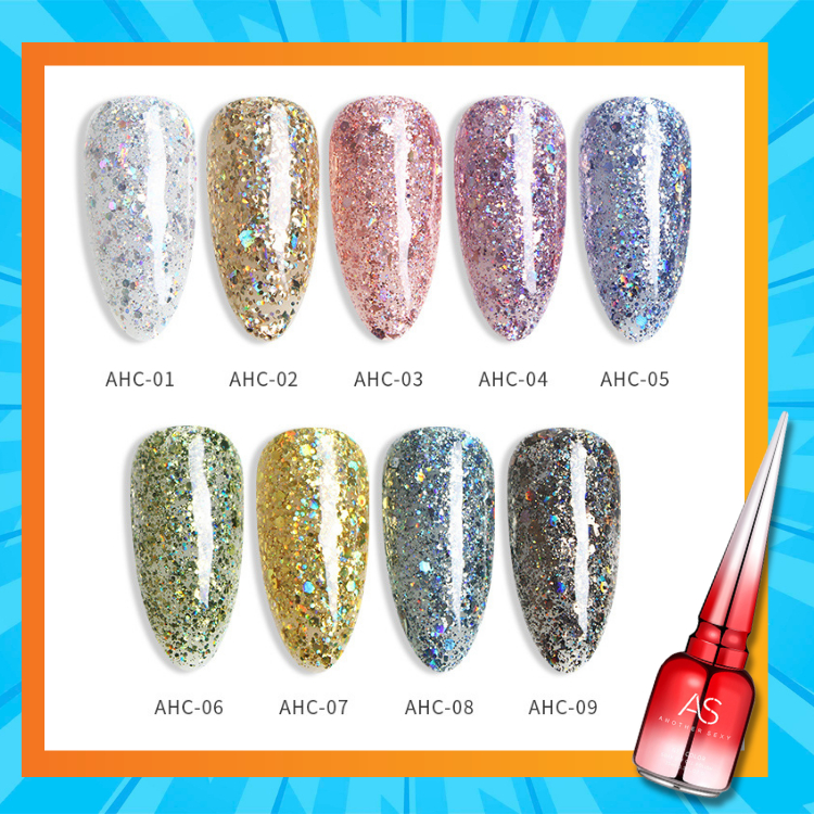 สีทาเล็บ สีกากเพชร โทนสีสะดุดตา AHC สีเจล แบรนด์ AS