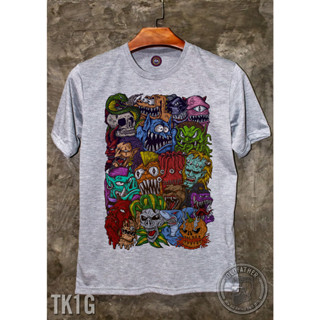 TK 1 เสื้อยืดคอกลมวินเทจ สกรีนลาย DOODLE SCREAM Vintage ผ้า Tk สวมใส่สบาย ไม่หด ไม่ยืด ไม่ย้วย