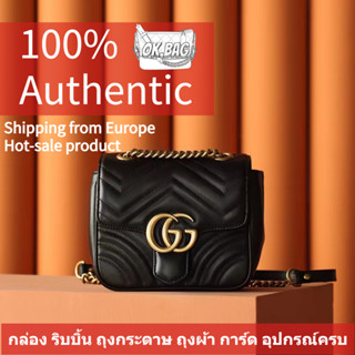 👜กุชชี่ GUCCI กระเป๋า GG Marmont Mini Shoulder Bag สุภาพสตรี กระเป๋าสะพายไหล่