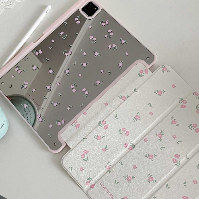 🪐24 ชั่วโมงเคส🪐 เคสไอแพด Air7 pro11 Gen11 ช่องใส่ปากกาขวา Acrylic Pink Flower เคส ipad Air6 กระจกเงา