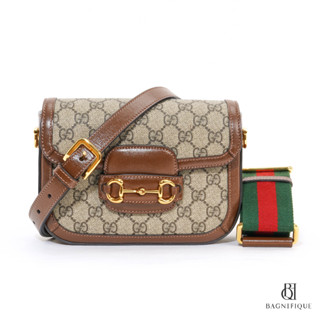 GUCCI HORSEBIT 1955 MINI BROWN GG MONOGRAM GHW