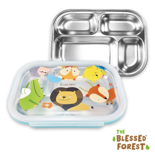 กล่องอาหารสแตนเลส  กล่องข้าวเด็ก จานหลุมช่องแบ่ง พร้อมฝาปิด The Blessed Forest 4-Compartment Stainless Bento Container