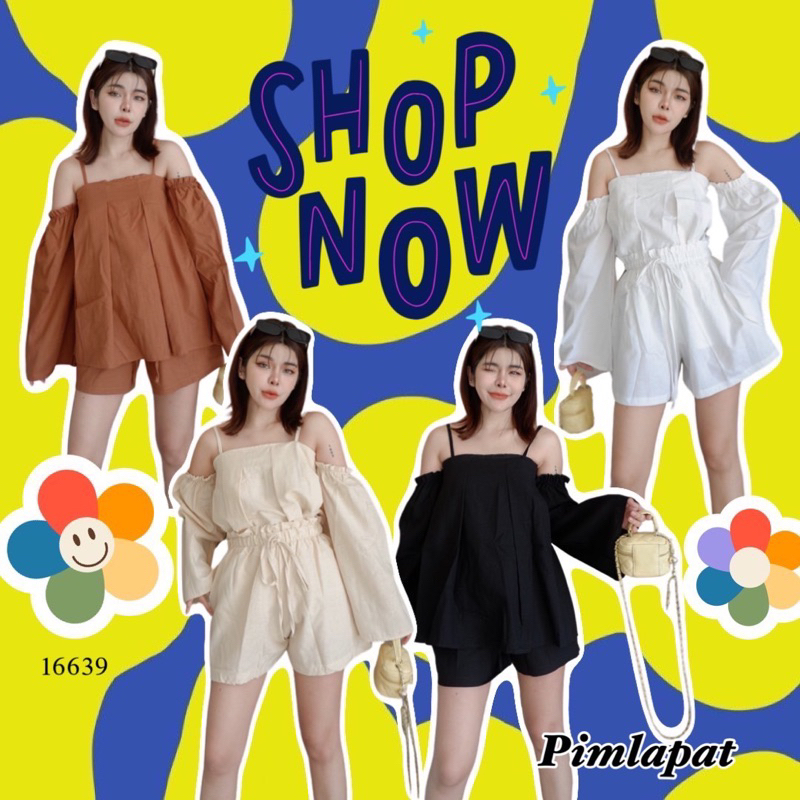 FF16639เซทเสื้อเกาะอกสายเดี่ยวดึงยางด้านหลัง เพิ่มดีเทลแขนยาวแบบเปิดไหล่