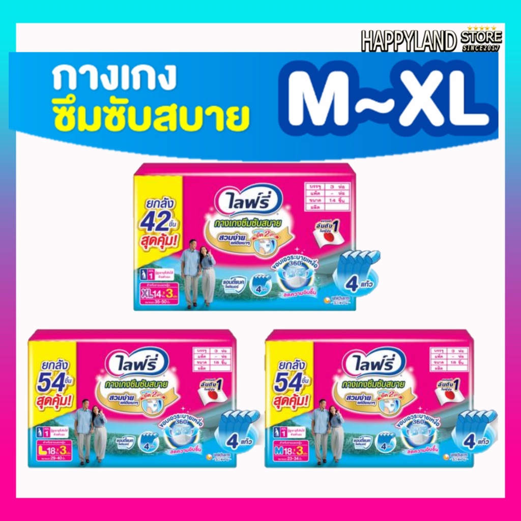 ผ้าอ้อมผู้ใหญ่ไลฟ์รี่ ผ้าอ้อมผู้ใหญ่แบบกาง เเเพมเพิส M L XL (ยกลัง 3 ห่อ)