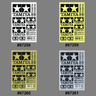 💥New💥 TAMIYA LOGO STICKERS 67258 MONOCHROME พื้นขาว, 67259 CLEAR พื้นใส, 67260 GOLD พื้นทอง, 67261 SILVER พื้นเงิน