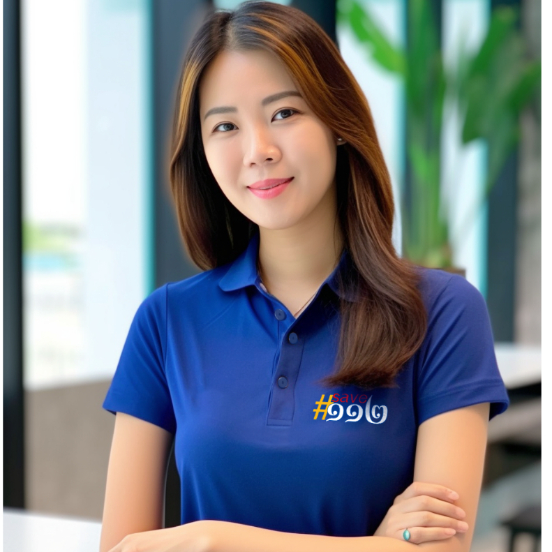 ส่งEMS สกรีนเสื้อ 77DESIGN เสื้อโปโลคอปก  #save112 ผ้าTK สีน้ำเงิน