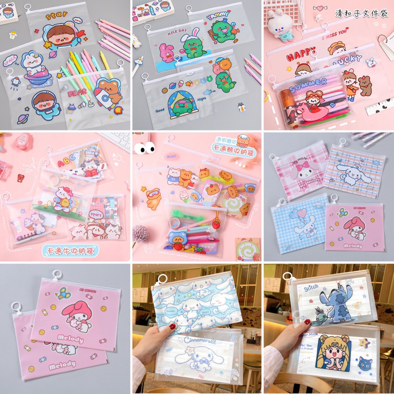 [น่าร๊าก] กระเป๋าดินสอ ซิปล็อค กันน้ำ ใส่ ปากกา ดินสอ เครื่องเขียน เครื่องสําอางค์ ธนบัตร หน้ากาก อุปกรณ์การเรียน
