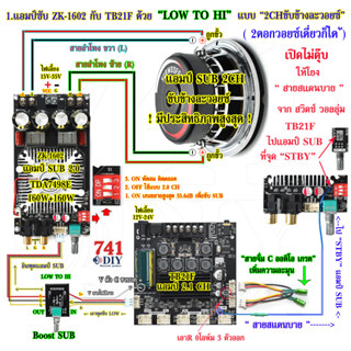 ZK-1602 แอมป์ซับ รุ่นพร้อมสายสแตนบาย ไม่ตุ๊บ ซิบTDA7498E 160W+160W ทำบริดจ์ BTL 220W มีสวิตซ์เลือก Gain &amp; BTL, &amp; FAN