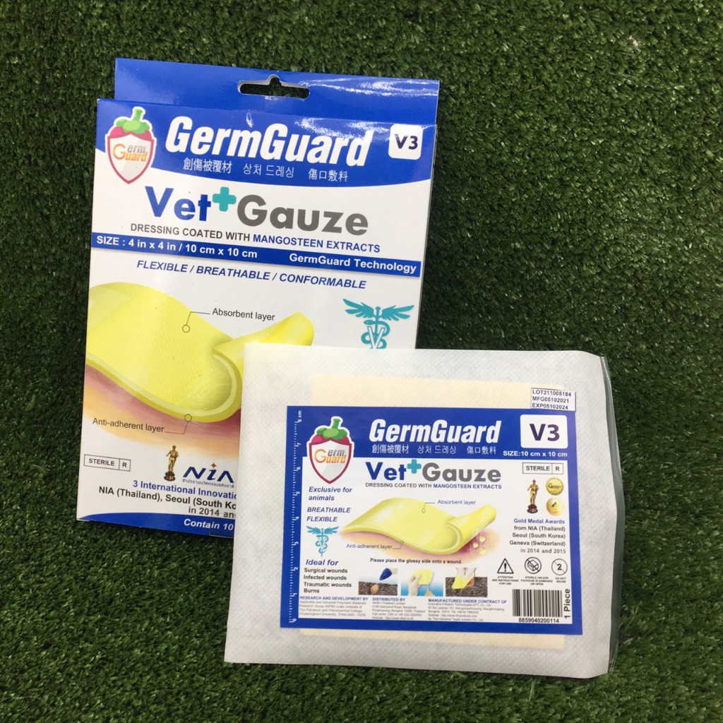 GermGuard Vet Gauze *ยกกล่อง* แผ่นปิดแผล สารสกัดมังคุด แผลหายไว ไม่ติดแผล สุนัขและแมว ผิดแผลสุนัข ปิ