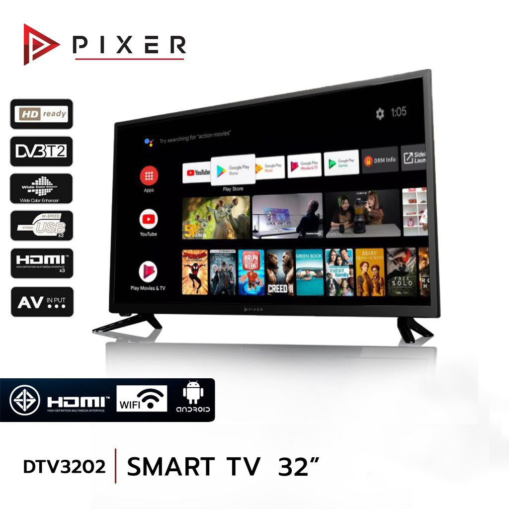 สมาร์ททีวี 32 นิ้ว Smart TV ทีวีดิจิตอล PIXER TV LED ภาพคมชัดระดับ HD รุ่นใหม่ล่าสุด เชื่อมต่อ WIFI / YouTube ได้ง่าย