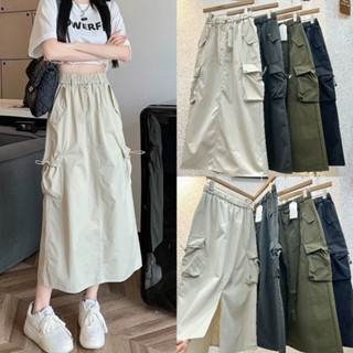 Gang_jeans #004 (โค้ด SEPGAA ลด 30.-) กระโปรงยาวคาร์โก้ แฟชั่นผ่าหลัง พร้อมส่ง ผู้หญิง ราคาถูก