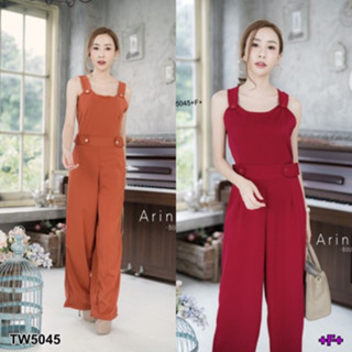 CS5045 จั้มสูทขายาว กุ้นขอบแต่งกระดุม Long-sleeved jumpsuit with buttoned edges