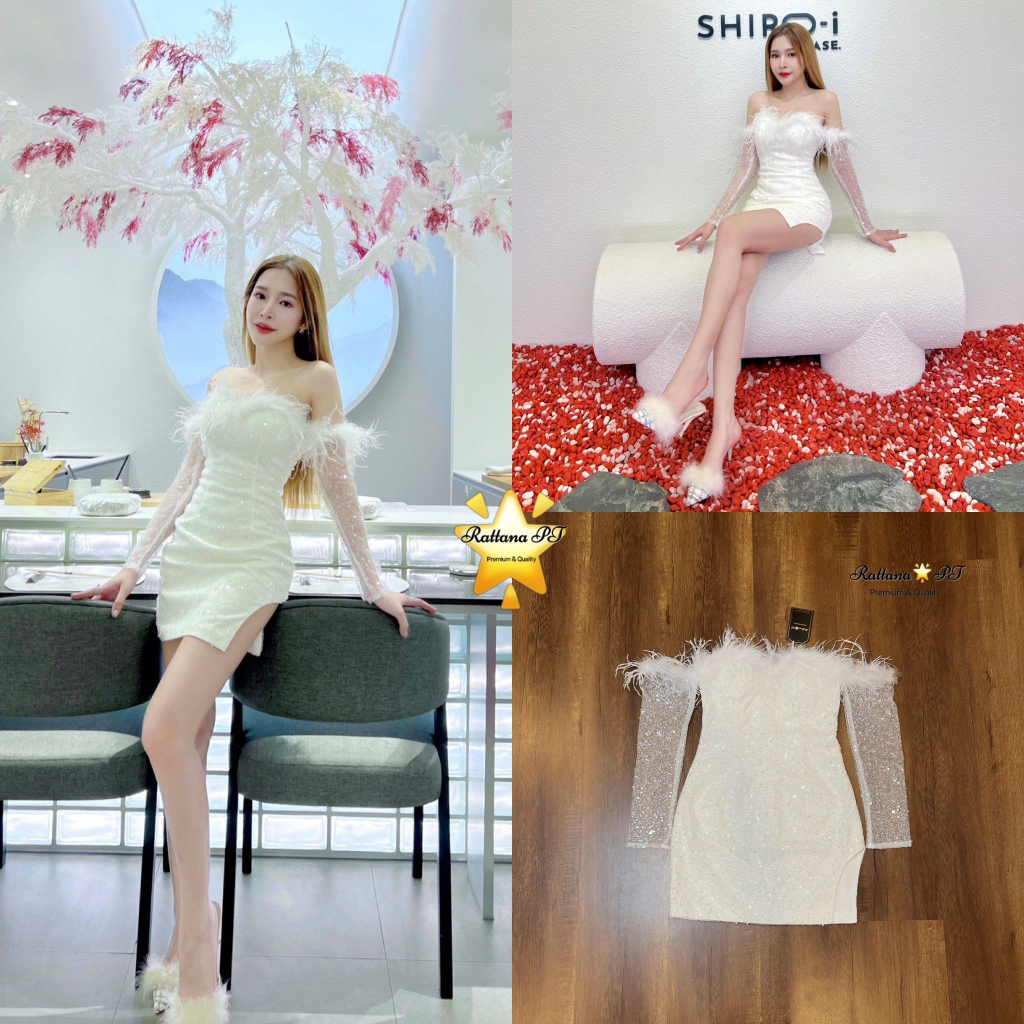 Rattana ชุดเดรสขนนกเปิดไหล่ สวยแซ่บ sexy ดูแพง ว๊าวมาก
