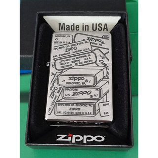 ZIPPO 48713 BOTTOM STAMPS DESIGN   BRUSHED CHROME COLOR IMAGE   สีเงินผิวโครเมี่ยม ลายแบบสกรีน  ของใหม่ไม่ผ่านการใช้งาน