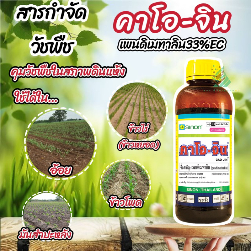 คาโอ-จิน(เพนดิเมทาลิน33%EC) 1ลิตร ออกฤทธิ์ดูดซึมกำจัดวัชพืชแบบเลือกทำลาย