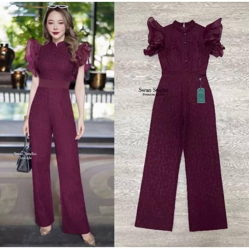 ส่งต่อ swan studio จั๊มสูท ขายาว size M สี Burgandy