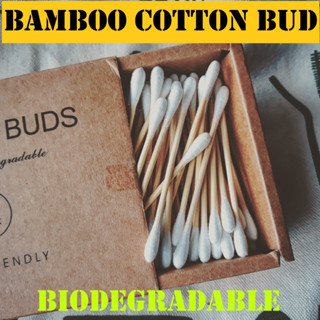 Cotton bud ด้ามไม้ ย่อยสลายได้ สำหรับแจกลูกค้าโรงแรม บรรจุในซองกระดาษ 4 ก้าน