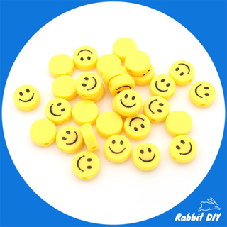 ลูกปัด smiley สไมลี่ย์ สีเหลือง แบบวงกลม เม็ดยา ขนาด 1.5 ซม หนา 0.6 ซม. (แพ็ก 6 ชิ้น)