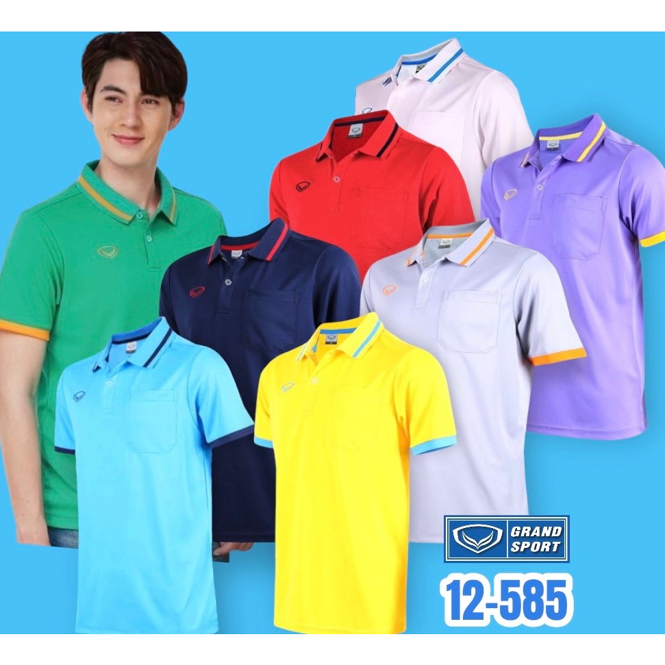 12-585 เสื้อโปโลแกรนด์สปอร์ตชายมี10สีสีฟ้า ม่วง ขาว เหลือง บานเย็น เทา ส้ม เขียว แดง กรม