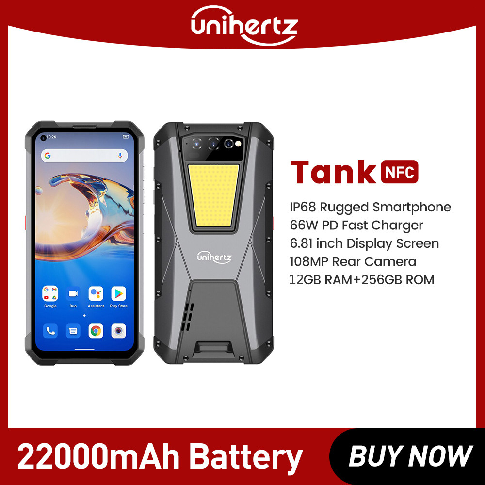 Unihertz TANK Rugged Smartphone 22000mAh 6.81" FHD Night Vision 108MP G99 12GB 256GB Android 12 NFC Unlocked Mobile Phone