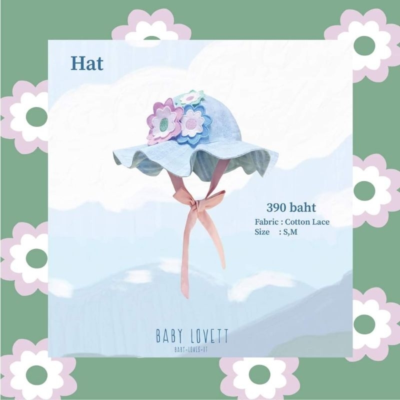 Used Baby Lovett Hat (Flowery Market Collection) สีฟ้า Size S หมวกพร้อมส่ง