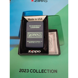 ZIPPO 48708 WINDPROOF LIGHTER DESIGN  NAVY MATTE LASER ENGRAVE   สีน้ำเงินเข้มลายแบบเลเซอร  ของใหม่ไม่ผ่านการใช้งาน