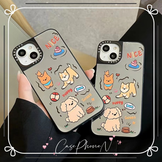 สไตล์ใหม่  เคสไอโฟน iphone 11 14 Pro Max การ์ตูน ลูกสุนัข แบบกระจก ขอบเต็ม เคส iphone 12 13 Pro Case for iPhone