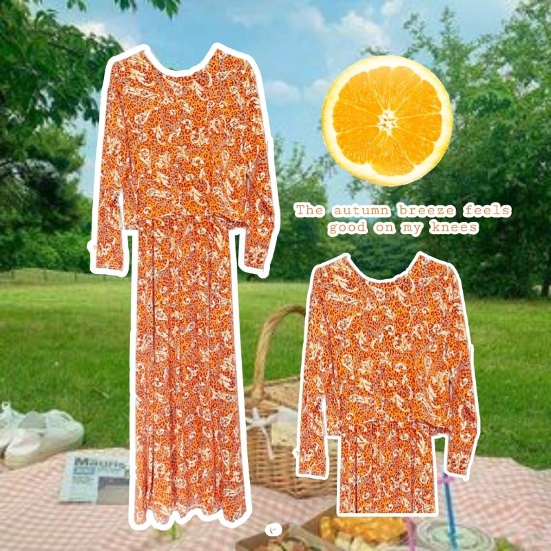 เดรสมุสลิม เดรสลายไทย สีส้มสด #ชุดมุสลิม #ชุดรายอ #เสื้อผ้ามือสอง