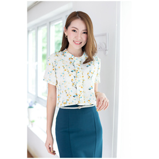 Narinari : NT407 Placket Abstract Print Blouse เสื้อทำงาน (ใช้โค้ด NARISP9 ลดทันที 65.- เมื่อช็อปครบ 500.-)