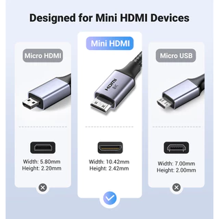 UGREEN รุ่น 15514 สาย Mini HDMI to HDMI 8K60Hz HDMI V2.1 หัวอลูมิเนียม สายยาว 1 เมตร