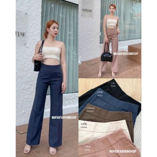 📢พร้อมส่ง 👑POKKY TROUSERS👑 กางเกงขากระบอกกลางเอวสูง ซิปข้าง ขอบใหญ่(ผ้าป๊อกกี้) ทรงสวยมากค่ะ