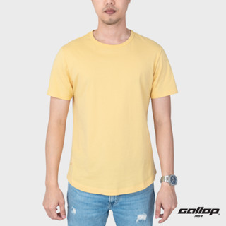 GALLOP : Mens Wear เสื้อยืดคอกลม (Round-necked) รุ่น ชายโค้ง GBT9002 สี Buff-เหลือง