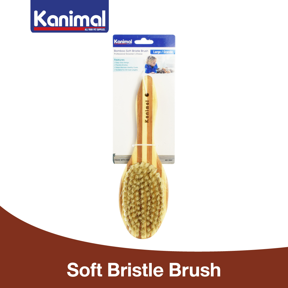 [12347] Kanimal Soft Bristle Brush หวีเส้นใยธรรมชาติ แปรงนวดเส้นขน หวีขนหมู สำหรับสุนัขและแมวขนสั้น 24x7 ซม. (ด้ามยาว)