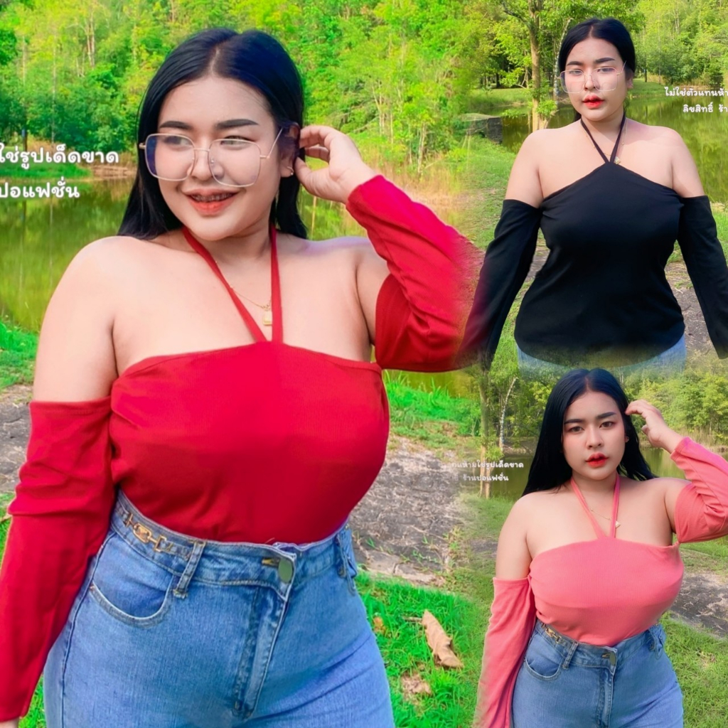 เสื้อสาวอวบร้านแป้งแฟชั่น ) อก38-46 ยาว 25 สินค้ามีพร้อมส่งจัดส่งไวมาก เสื้อคล้องคอแขนสี่ส่วน
