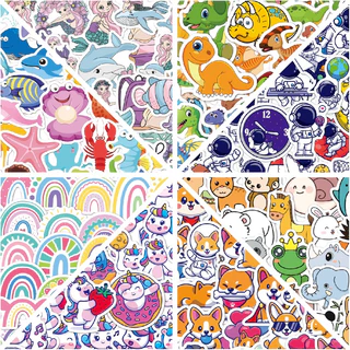 สติ๊กเกอร์ PVC กันน้ำ เซต 40-60 ชิ้น ลอกออกติดซ้ำได้ ติดขวดน้ำ ของใช้ต่างๆได้ ชิ้นใหญ่
