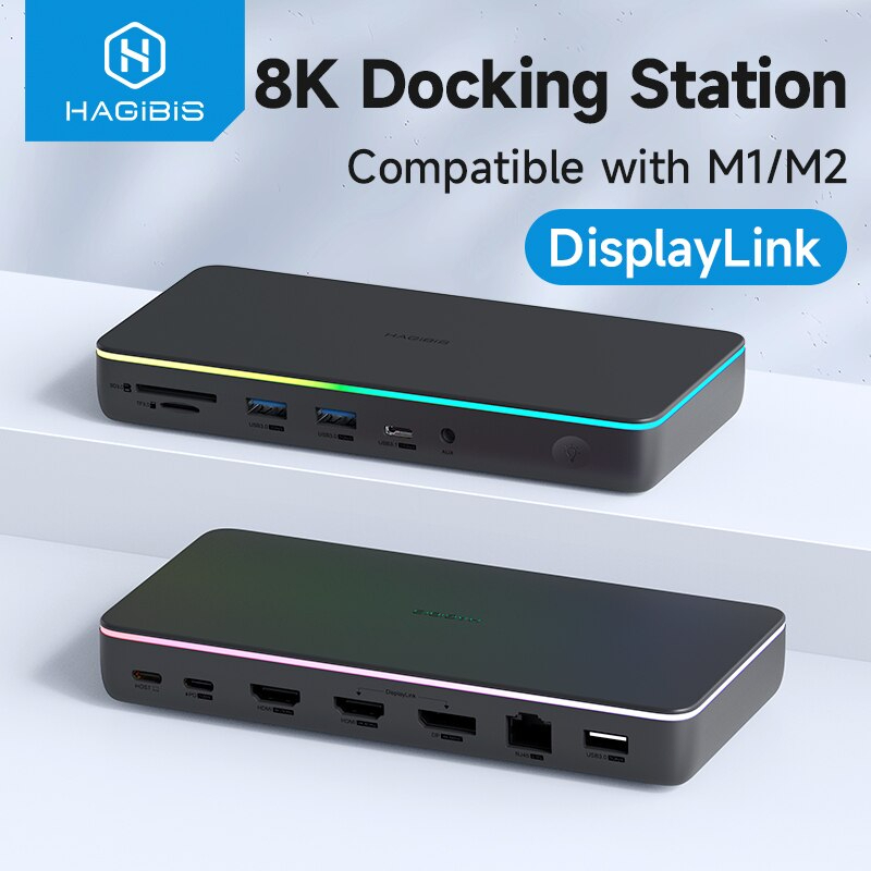 Hagibis CD100 DisplayLink USB C Docking Station จอภาพ3จอ3จอ LED DisplayPort 100W PD RJ45สำหรับ MacBo