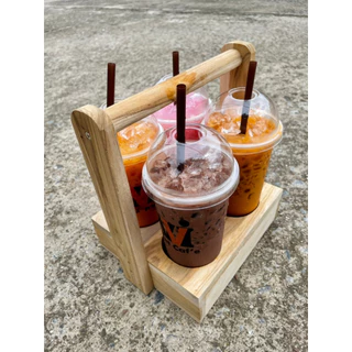 ที่วางแก้วมีหูหิ้ววางได้ 4-10 ช่องวางแก้ว 16-22 Oz. ได้ วางแก้วงานไม้สัก