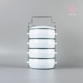 ปิ่นโต ปิ่นโตทรงโอ่ง ปิ่นโตเคลือบ ทรงบุษบา 14cm x 4ชั้น ตรานกเพนกวิน