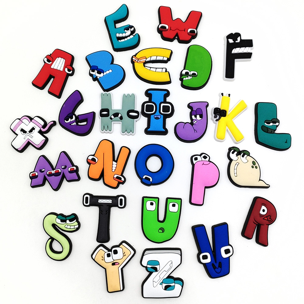 ตัวติดรองเท้า Pvc ตัวอักษรการ์ตูน A-Z สำหรับตกแต่งรองเท้าหัวโต CROCS JIBBITZ ติดง่าย น่ารักๆ