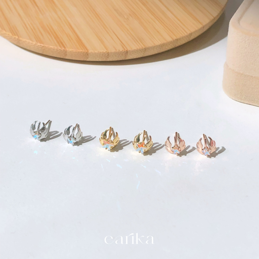 earika.earrings - hologram fireball stud ต่างหูแป้นลายลูกไฟจี้โฮโลแกรมก้านเงินแท้ (มีทั้งหมด 3 สี) เหมาะสำหรับคนแพ้ง่าย