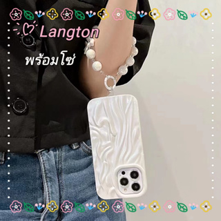 🌈Langton🌸ป้องกันการหล่น ขอบเต็ม iphone 11 14 pro max สไตล์สร้อยข้อมือ สีขาว ลายคลื่น ไม่สม่ำเสมอ case for iPhone 12 13