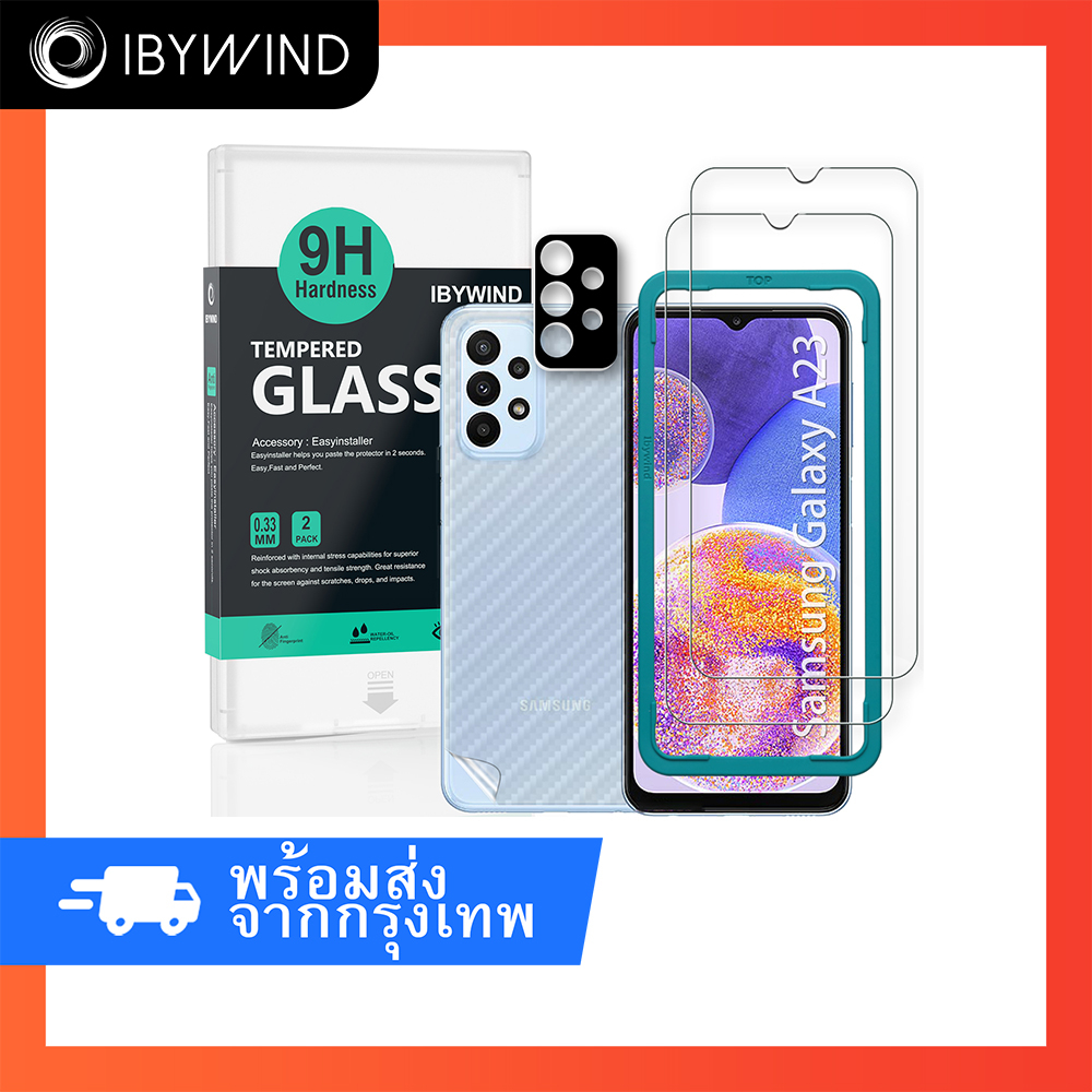 ฟิล์มสำหรับ Samsung Galaxy A23 4G/5G ฟิล์มกระจกใส ibywind ของแท้ พร้อมฟิล์มหลังและกันเลนส์กล้อง