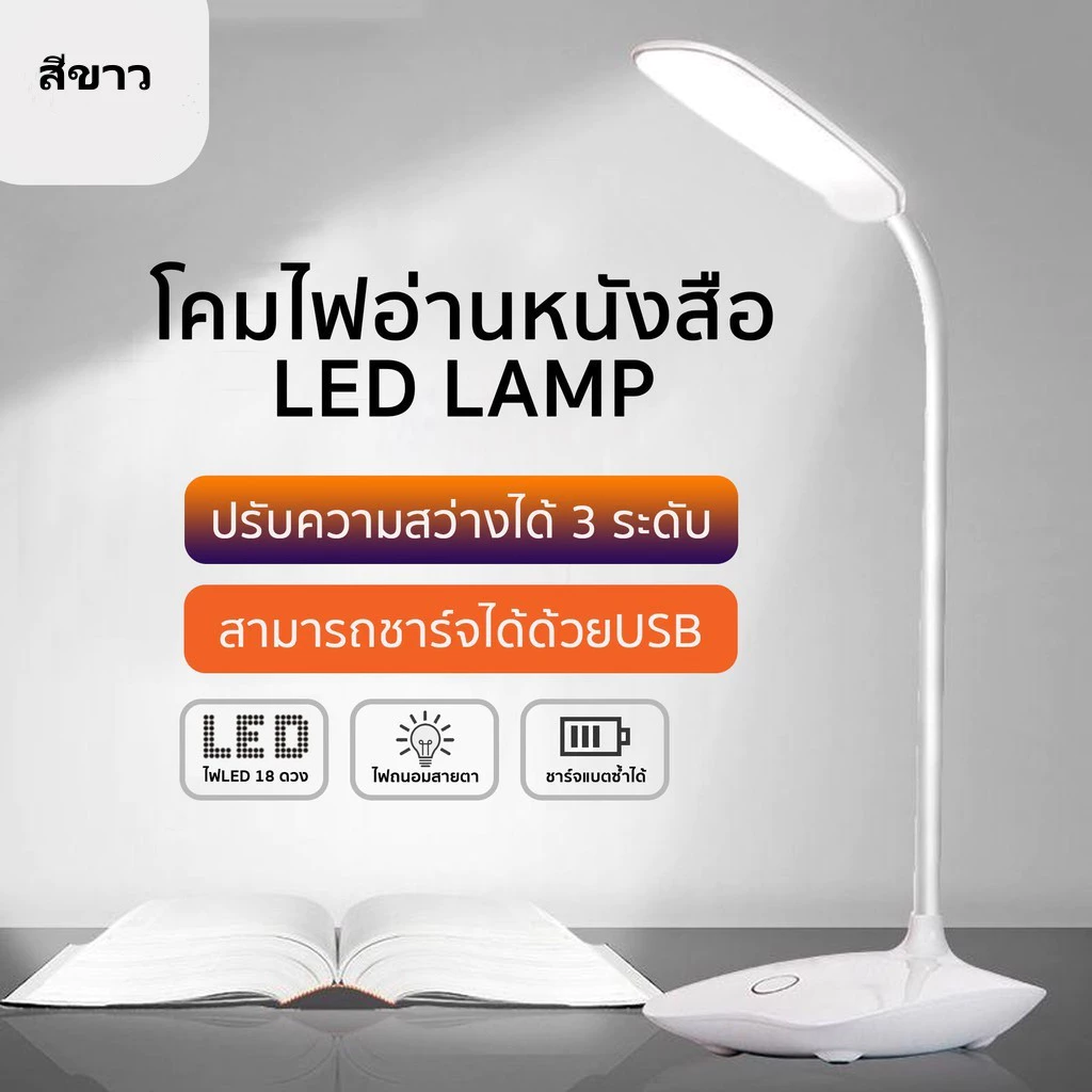 ไฟอ่านหนังสือ led โคมไฟหัวเตียง โคมไฟตั้งโต๊ะมินิมอล ปรับแสงได้3ระดับ 2สี พับเก็บได้ ไม่มีรังสี UV ป้องกันดวงตา LED4