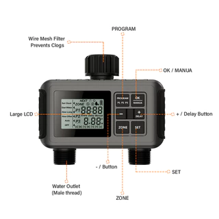 RCYAGO โปรแกรมจับเวลาอัตโนมัติระบบควบคุมวาล์วน้ำจอ LCD สำหรับสวนชลประทานสนามหญ้า ฯลฯ