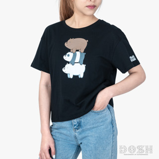 DOSH WOMENS CROPPED TOPS WE BARE BEAR เสื้อยืดทรงครอปหลวม ผู้หญิง PWBBWT1000-BL