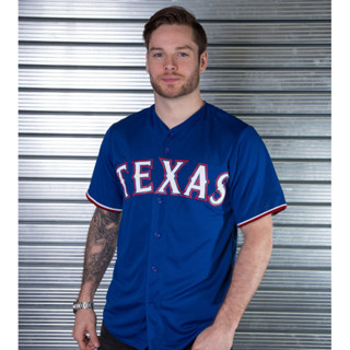 เสื้อเบสบอล MLB ทีม Texas Rangers เสื้อทีม เท็กซัส แรนเจอร์ส #BB0019 (สีน้ำเงิน) โอเวอร์ไซส์ S-XL