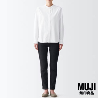 ส่งต่อ Size M มูจิ เสื้อเชิ้ตผ้าบรอดปกตั้ง ผู้หญิง - MUJI Wash Broad Stand Collar Shirt (New)