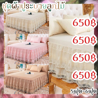 ⭐️พรีเมี่ยม⭐️ชุดผ้าปูที่นอน ระบายลูกไม้ 2ชั้น (5ฟุต~6ฟุต)