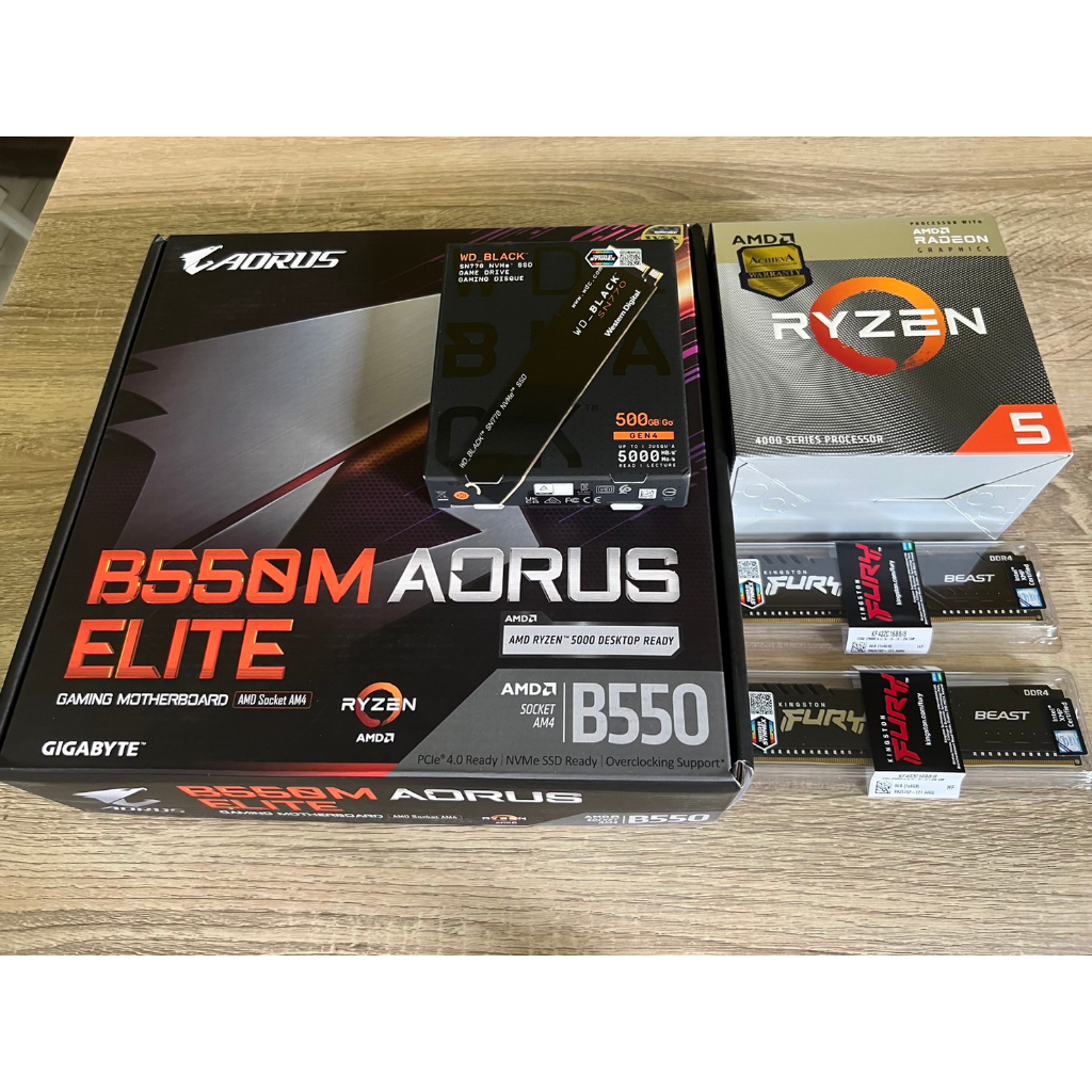 AMD SET RYZEN 5 4600G+B550M AORUS+SN770 500.GB+KINGSTON FURY ของใหม่