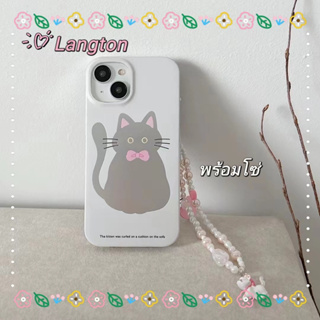 🌈Langton🌸สไตล์สร้อยข้อมือ เคสใส ป้องกันการหล่น ขอบเต็ม iphone 11 14 pro max การ์ตูน ลูกแมว สีขาว case for iPhone 12 13